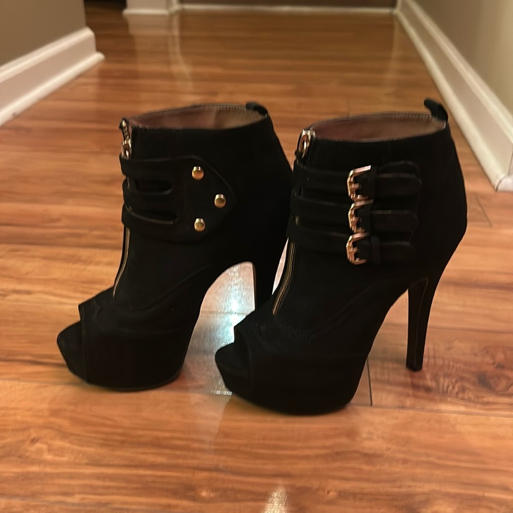 Black Suede & Gold Heeled Booties